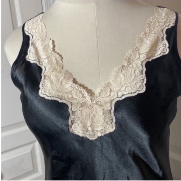 Vintage Inner Most Slip Dress Mini Black Cream Satin Lace V-Neck Dance Party L - Picture 12 of 17